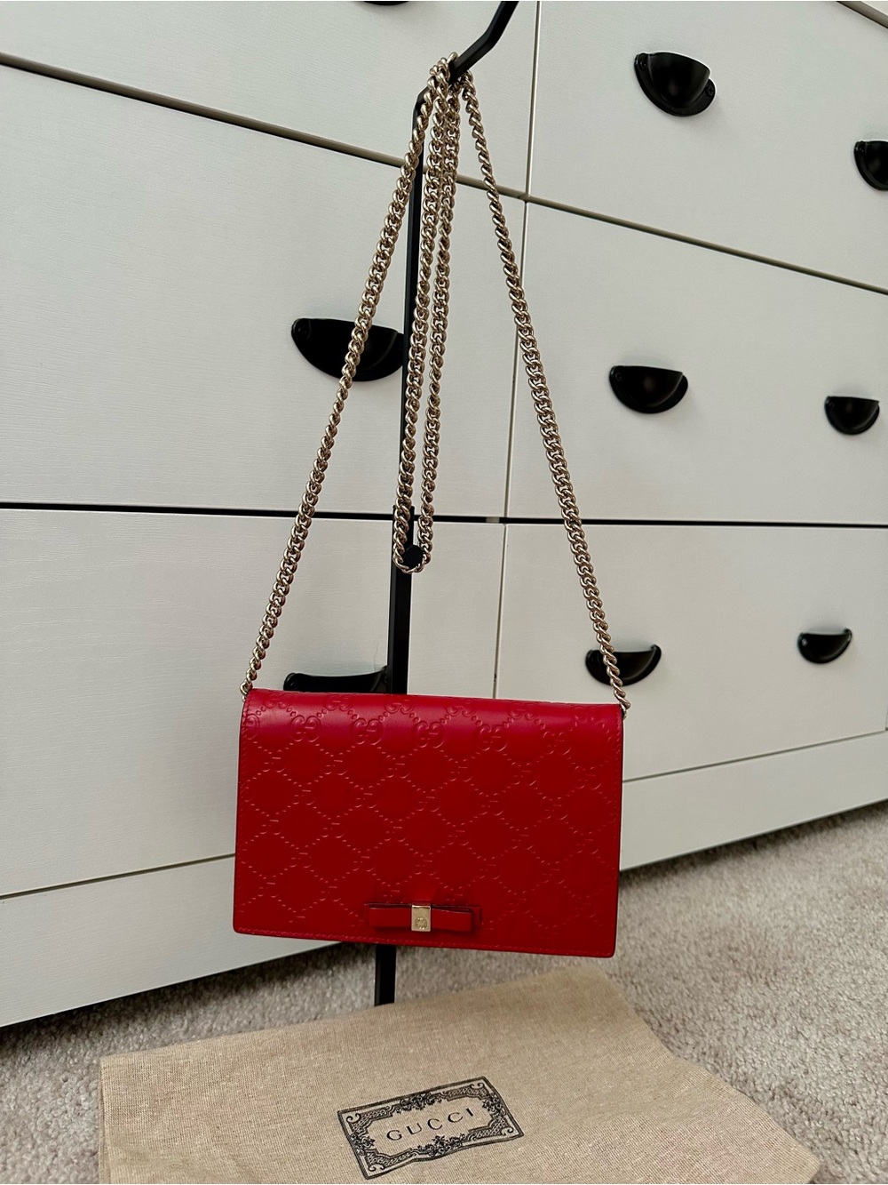 Gucci Red Quilted Leather Crossbody with Gold Chain